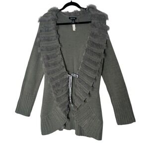 New Dolce Cabo Cardigan Sweater Women's XL Gray Faux Fur Collar Cabin Outdoor‎